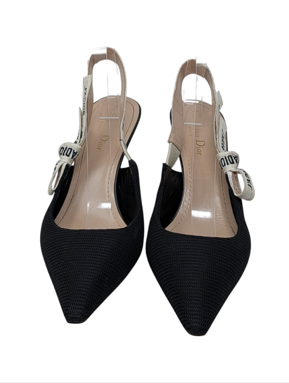 Dior Logo Black Slingback Kitten Heels J'ADIOR Ribbon Pointed Pumps Size EU 40.5 - Picture 7 of 14